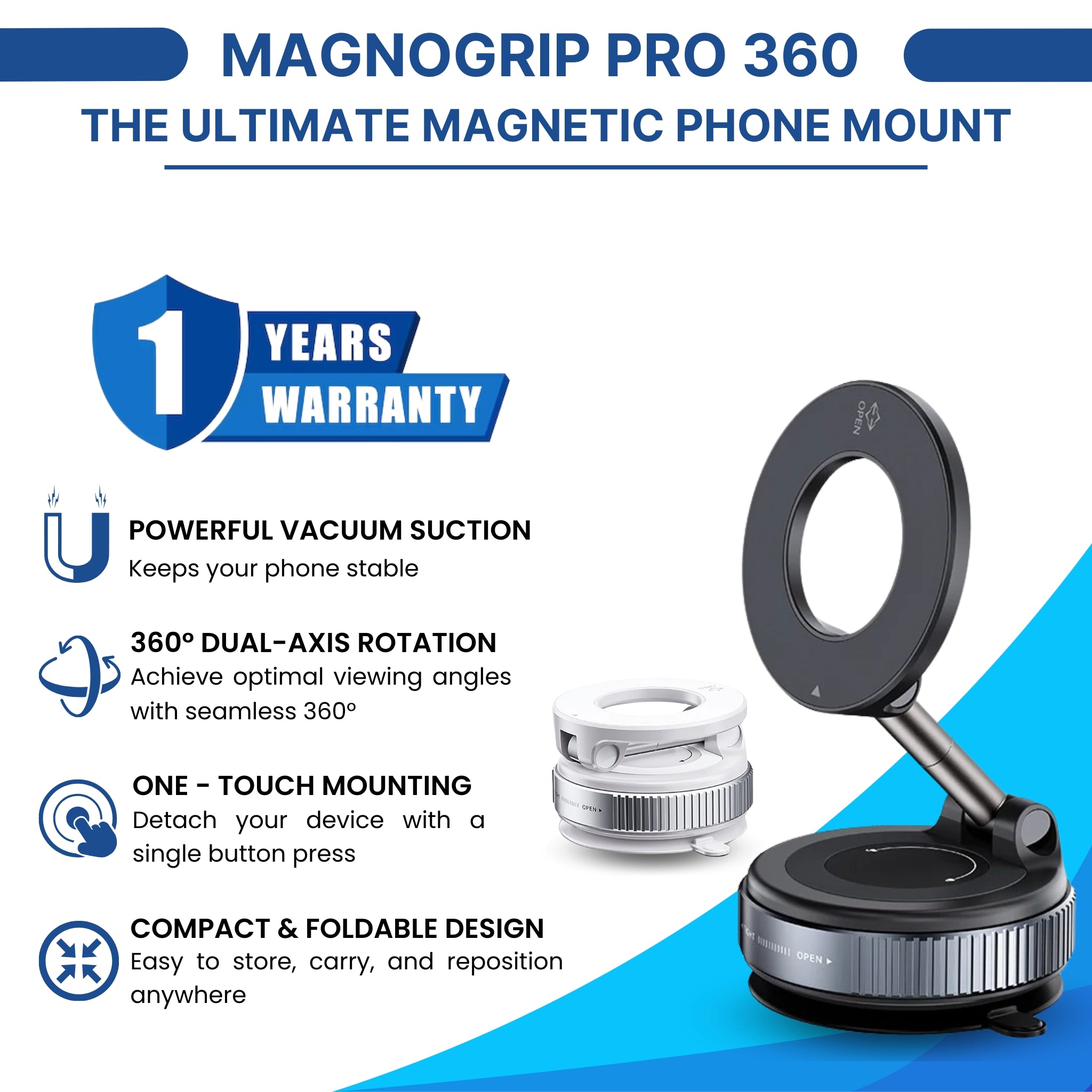MagnoGrip Pro 360 Car Phone Mount – Magnetic Holder with 360° Rotation – VELTRIX